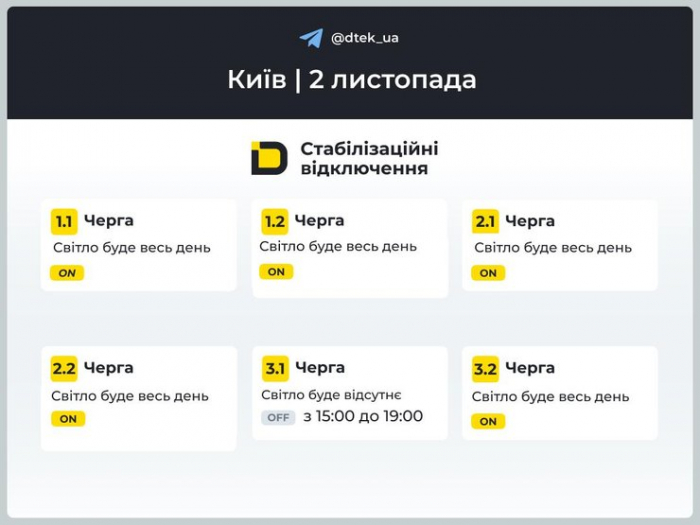 Київ відключення світла 2 листопада