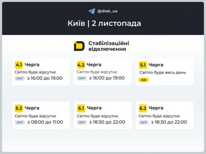 відключення світла Київ 2 листопада