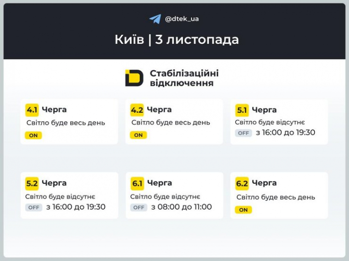 Графіки відключень у столиці на 3 листопада